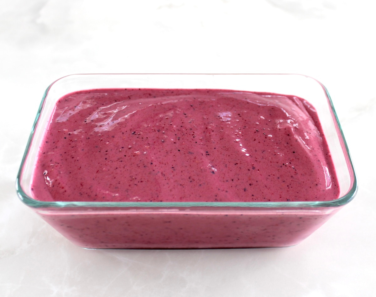 Mixed Berry Frozen Yogurt in glass container