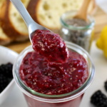 spooning Blackberry Chia Seed Jam out of open jar