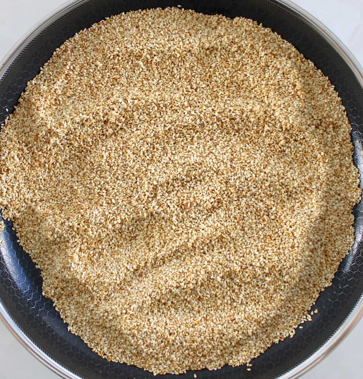toasted sesame seeds in skillet