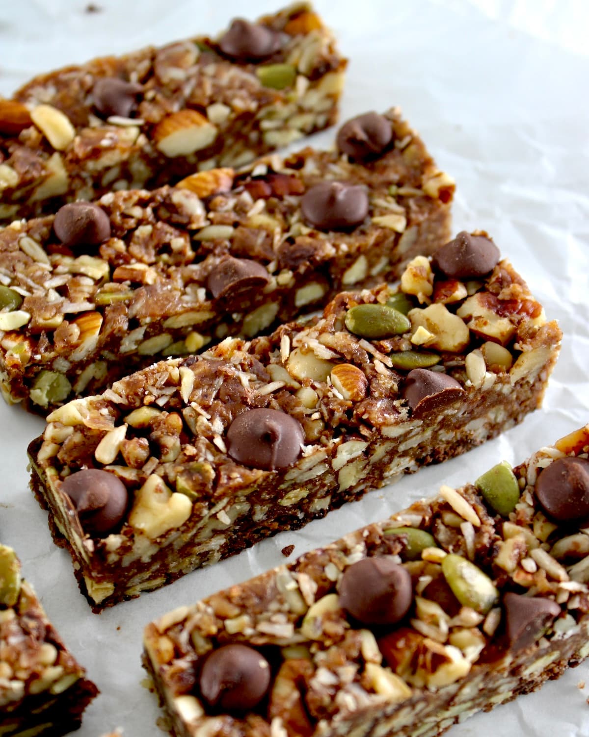No Bake Granola Bars on parchment paper