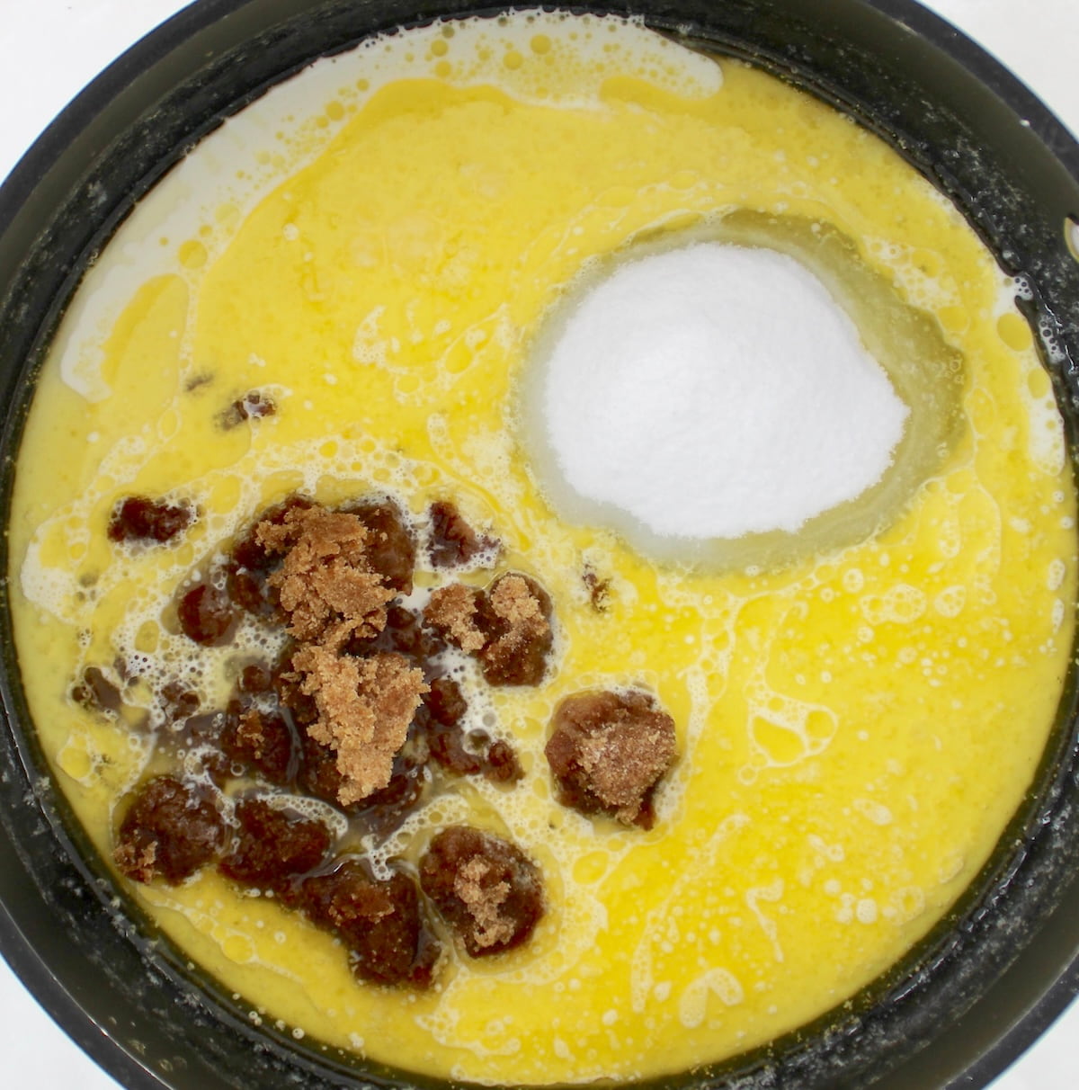 butter, sweetener and brown sweetener in saucepan unmixed