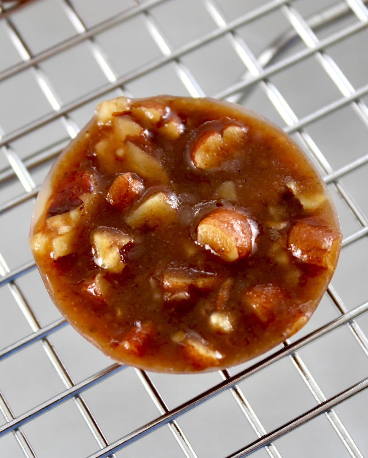 closeup of Pecan Caramel Cluster on wire rack